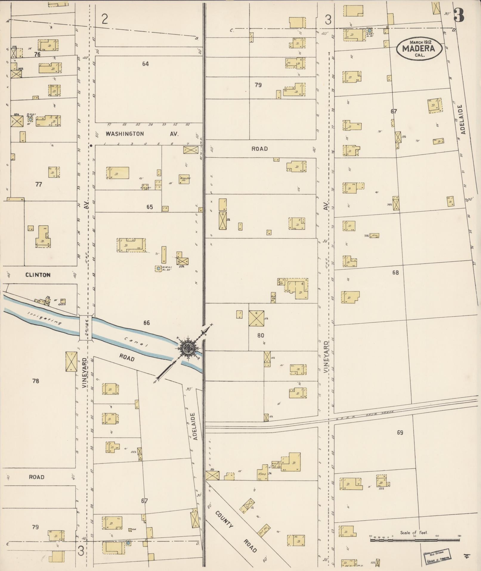 Sanborn Fire Insurance Map from Madera, Madera County, California (1912), Sheet #0003 - Complete Map Set gallery image, historic Sanborn map, vintage wall art, California California