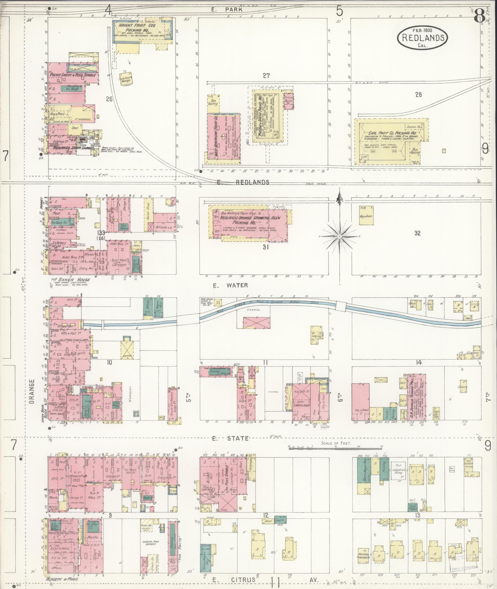 Sanborn Fire Insurance Map from Redlands, San Bernardino County, California (1900), Sheet #0008 - Complete Map Set gallery image, historic Sanborn map, vintage wall art, California California