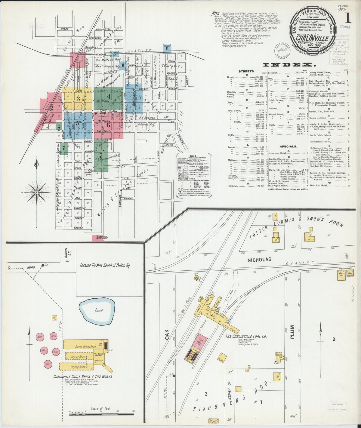 Sanborn Fire Insurance Map from Carlinville, Macoupin County, Illinois (1900), Sheet #0001 - Historic Sanborn Fire Insurance Map Print, vintage old map wall art, antique decor, genealogy gift, Illinois Illinois map