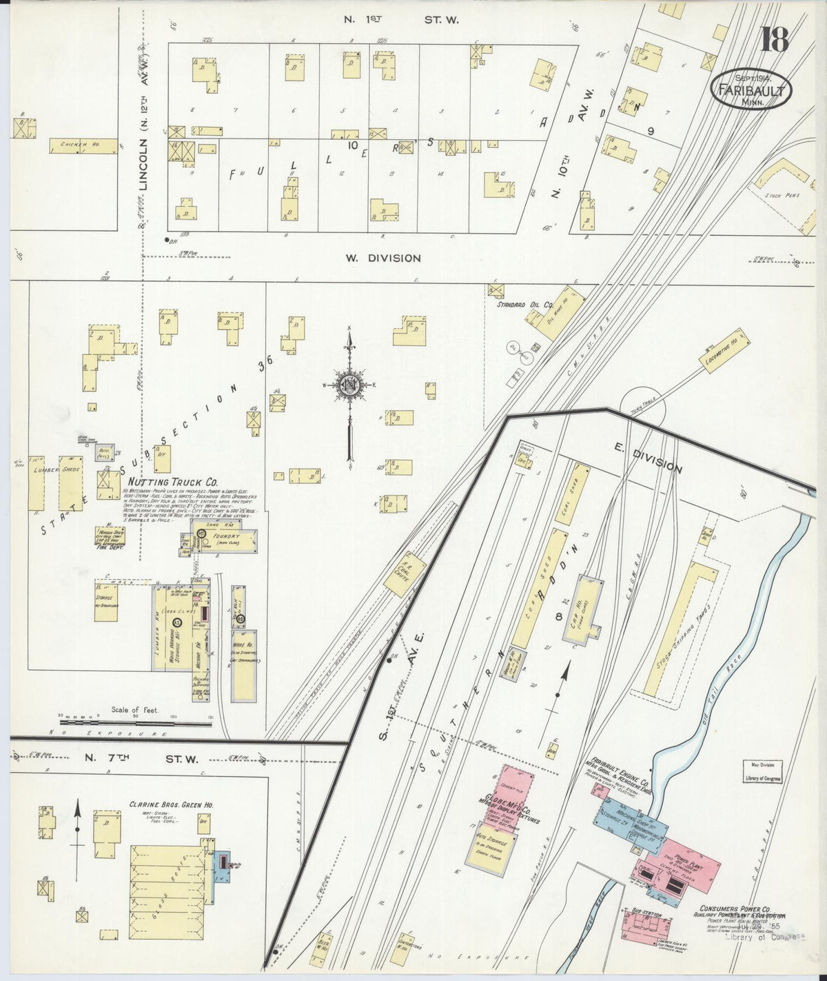 Sanborn Fire Insurance Map from Faribault, Rice County, Minnesota (1914), Sheet #0018 - Historic Sanborn Fire Insurance Map Print, vintage old map wall art, antique decor, genealogy gift, Minnesota Minnesota map