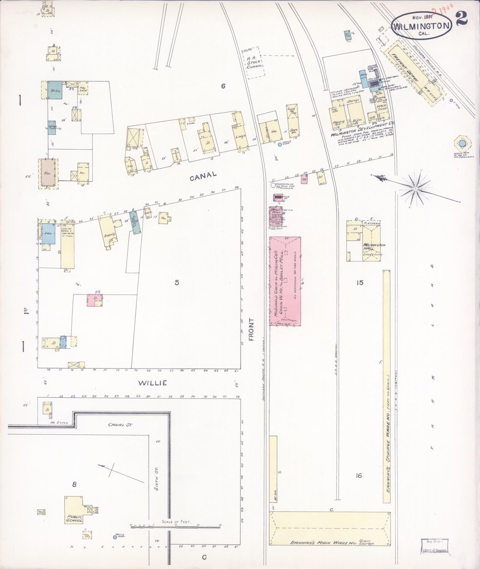Sanborn Fire Insurance Map from Wilmington, Los Angeles County, California (1900), Sheet #0002 - Complete Map Set gallery image, historic Sanborn map, vintage wall art, California California