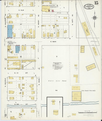Sanborn Fire Insurance Map from Chanute, Neosho County, Kansas (1916), Sheet #0015 - Complete Map Set gallery image, historic Sanborn map, vintage wall art, Kansas Kansas
