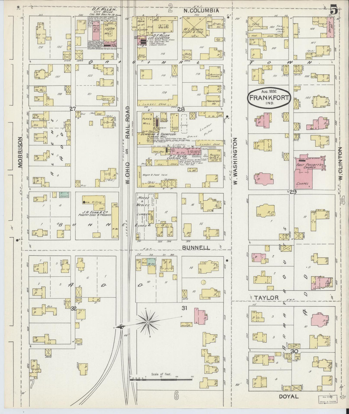 Sanborn Fire Insurance Map from Frankfort, Clinton County, Indiana (1892), Sheet #0005 - Historic Sanborn Fire Insurance Map Print, vintage old map wall art, antique decor, genealogy gift, Indiana Indiana map