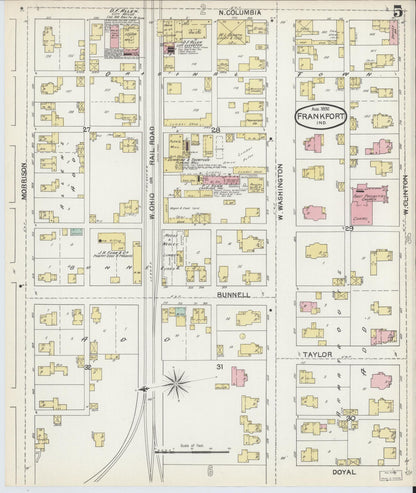 Sanborn Fire Insurance Map from Frankfort, Clinton County, Indiana (1892), Sheet #0005 - Historic Sanborn Fire Insurance Map Print, vintage old map wall art, antique decor, genealogy gift, Indiana Indiana map
