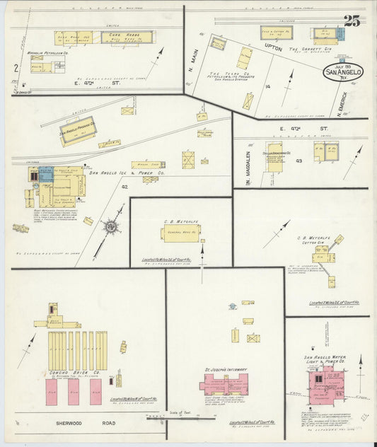 Sanborn Fire Insurance Map from San Angelo, Tom Green County, Texas (1913), Sheet #0025 - Historic Sanborn Fire Insurance Map Print, vintage old map wall art, antique decor, genealogy gift, Texas Texas map