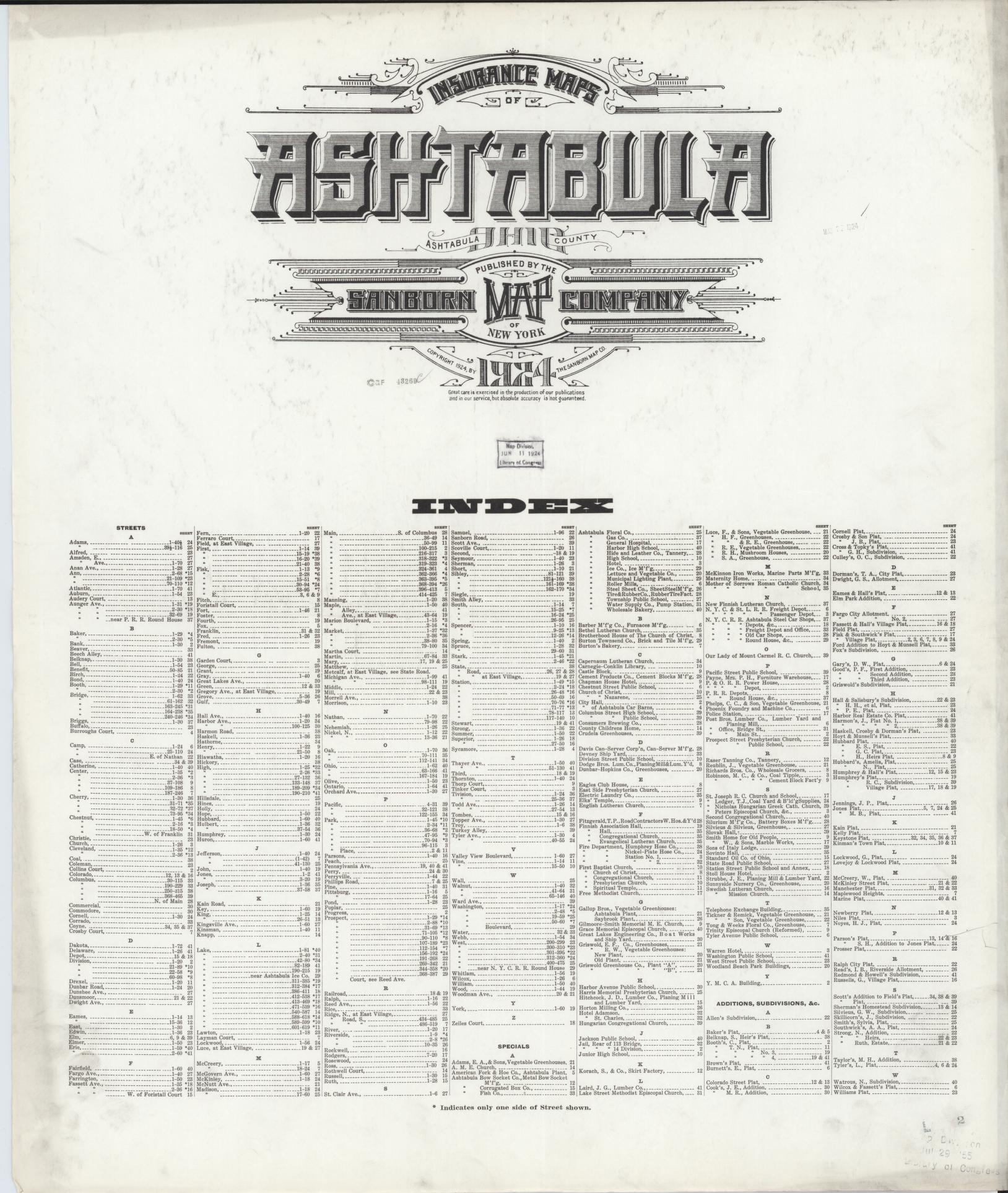Sanborn Fire Insurance Map from Ashtabula, Ashtabula County, Ohio. (1924) – Historic Sanborn Fire Insurance Map Print