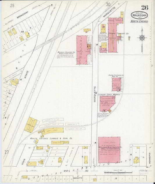 Sanborn Fire Insurance Map from Waukegan, Lake County, Illinois (1917), Sheet #0026 - Historic Sanborn Fire Insurance Map Print, vintage old map wall art, antique decor, genealogy gift, Illinois Illinois map