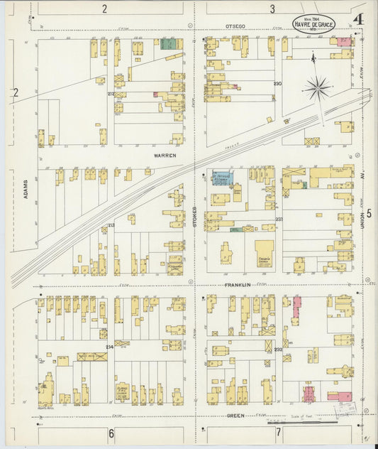 Sanborn Fire Insurance Map from Havre De Grace, Harford County, Maryland (1904), Sheet #0004 - Historic Sanborn Fire Insurance Map Print, vintage old map wall art