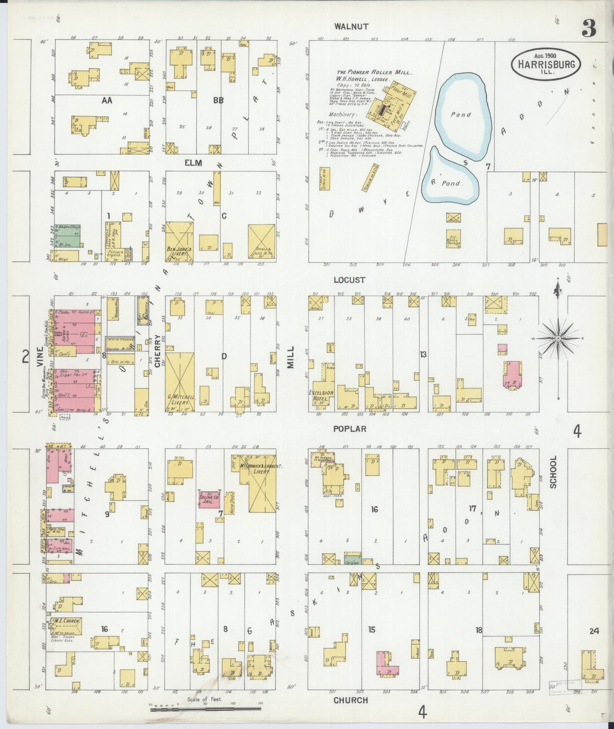 Sanborn Fire Insurance Map from Harrisburg, Saline County, Illinois (1900), Sheet #0003 - Complete Map Set gallery image, historic Sanborn map, vintage wall art, Illinois Illinois
