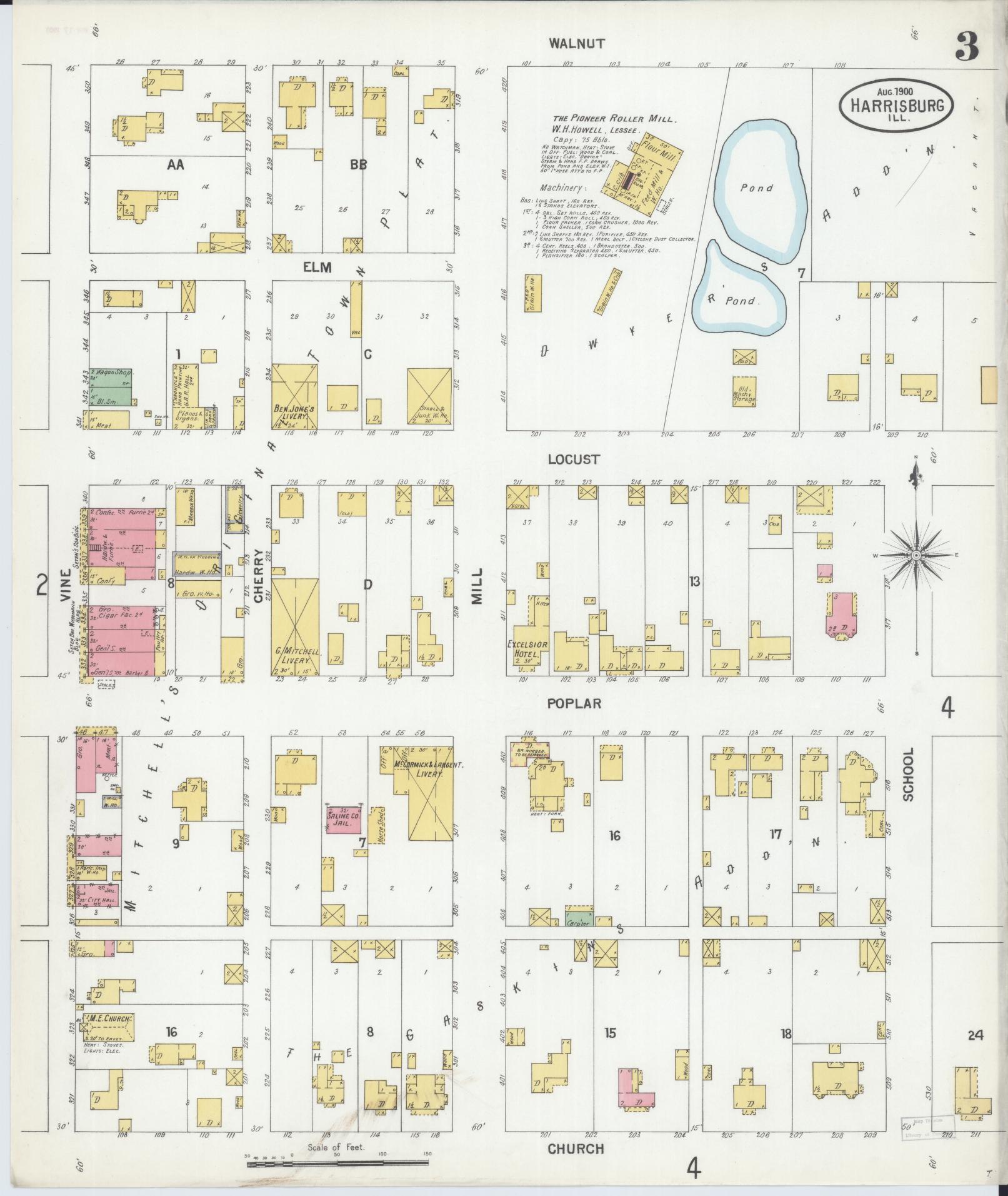 Sanborn Fire Insurance Map from Harrisburg, Saline County, Illinois (1900), Sheet #0003 - Complete Map Set gallery image, historic Sanborn map, vintage wall art, Illinois Illinois
