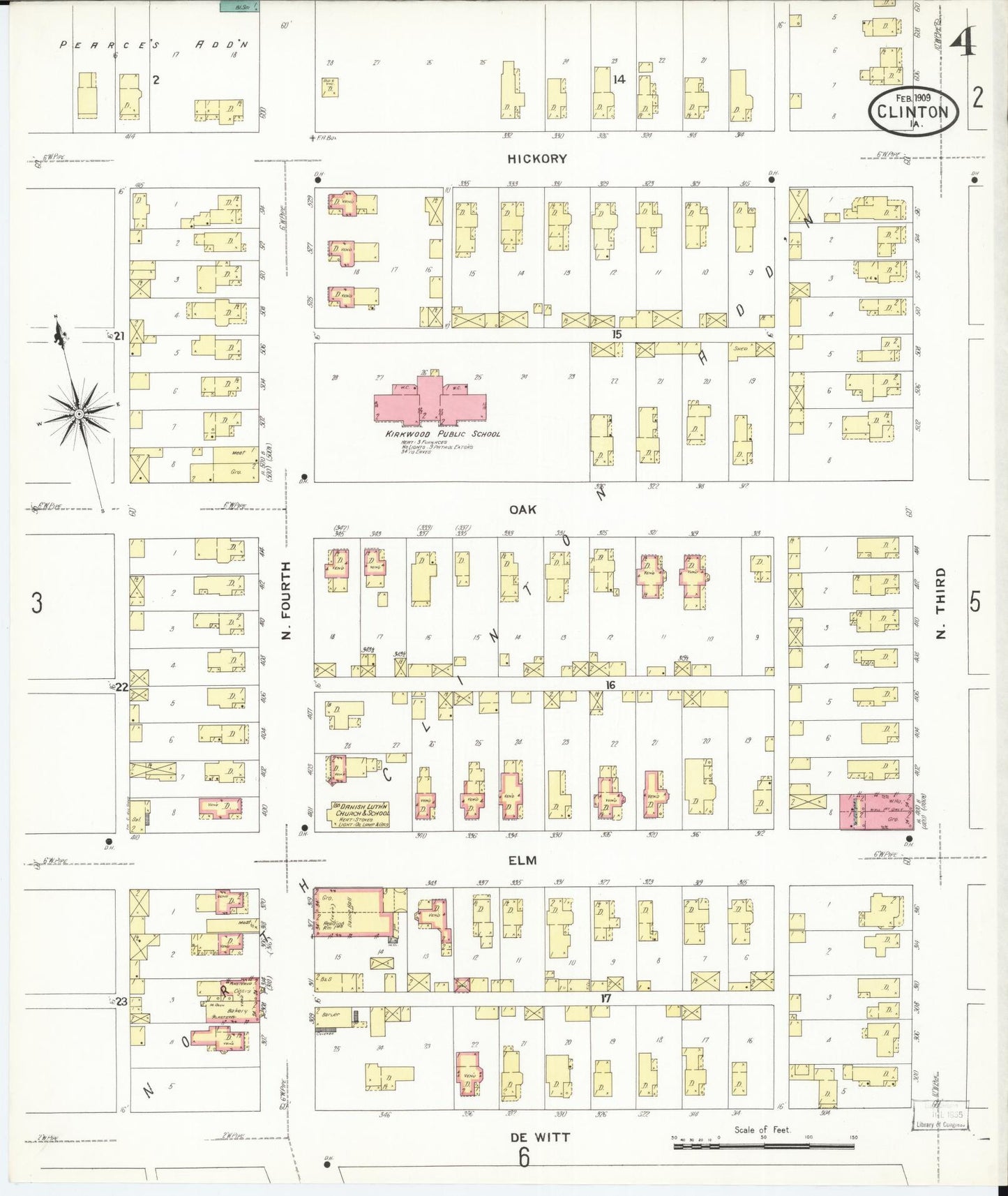 Sanborn Fire Insurance Map from Clinton, Clinton County, Iowa (1909), Sheet #0004 - Historic Sanborn Fire Insurance Map Print, vintage old map wall art