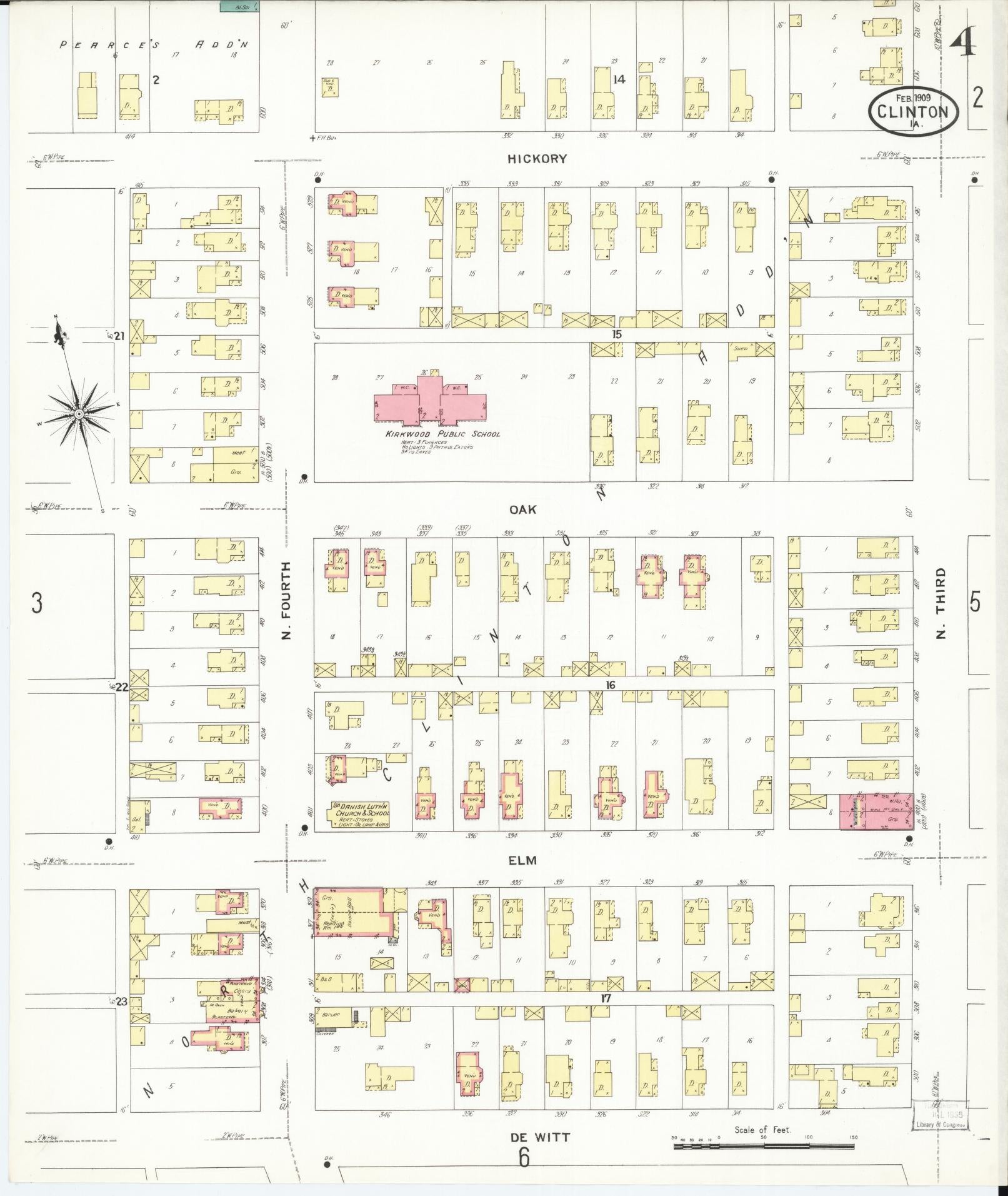 Sanborn Fire Insurance Map from Clinton, Clinton County, Iowa (1909), Sheet #0004 - Historic Sanborn Fire Insurance Map Print, vintage old map wall art