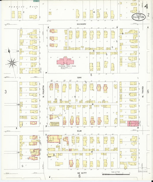 Sanborn Fire Insurance Map from Clinton, Clinton County, Iowa (1909), Sheet #0004 - Historic Sanborn Fire Insurance Map Print, vintage old map wall art