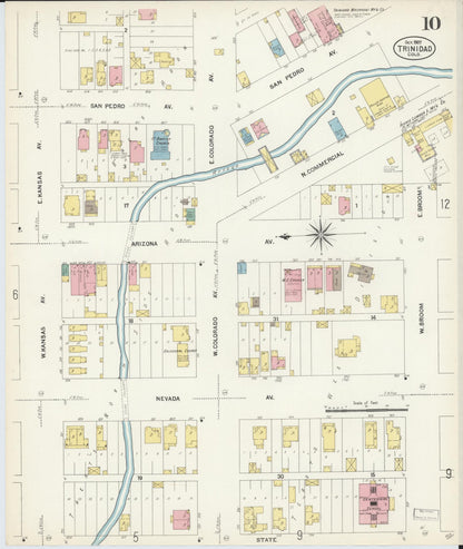 Sanborn Fire Insurance Map from Trinidad, Las Animas County, Colorado (1907), Sheet #0010 - Complete Map Set gallery image, historic Sanborn map, vintage wall art, Colorado Colorado