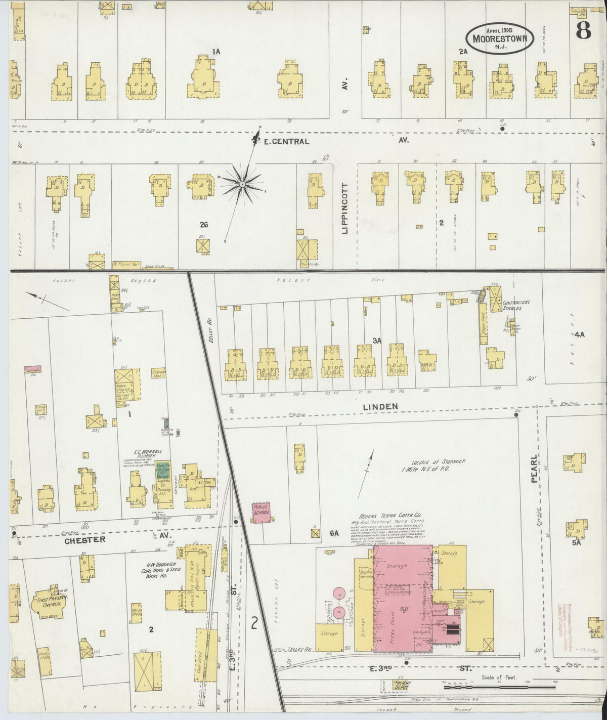 Sanborn Fire Insurance Map from Moorestown, Burlington County, New Jersey (1905), Sheet #0008 - Complete Map Set gallery image, historic Sanborn map, vintage wall art, New Jersey New Jersey