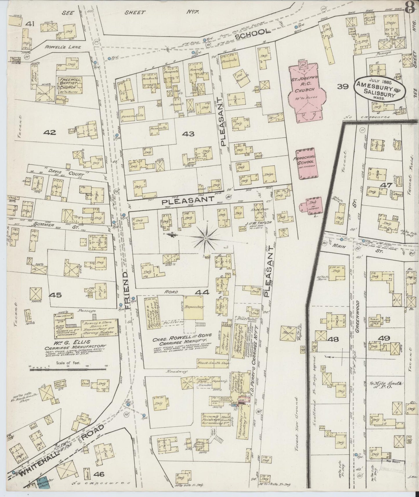 Sanborn Fire Insurance Map from Amesbury, Essex County, Massachusetts (1885), Sheet #0008 - Complete Map Set gallery image, historic Sanborn map, vintage wall art, Massachusetts Massachusetts