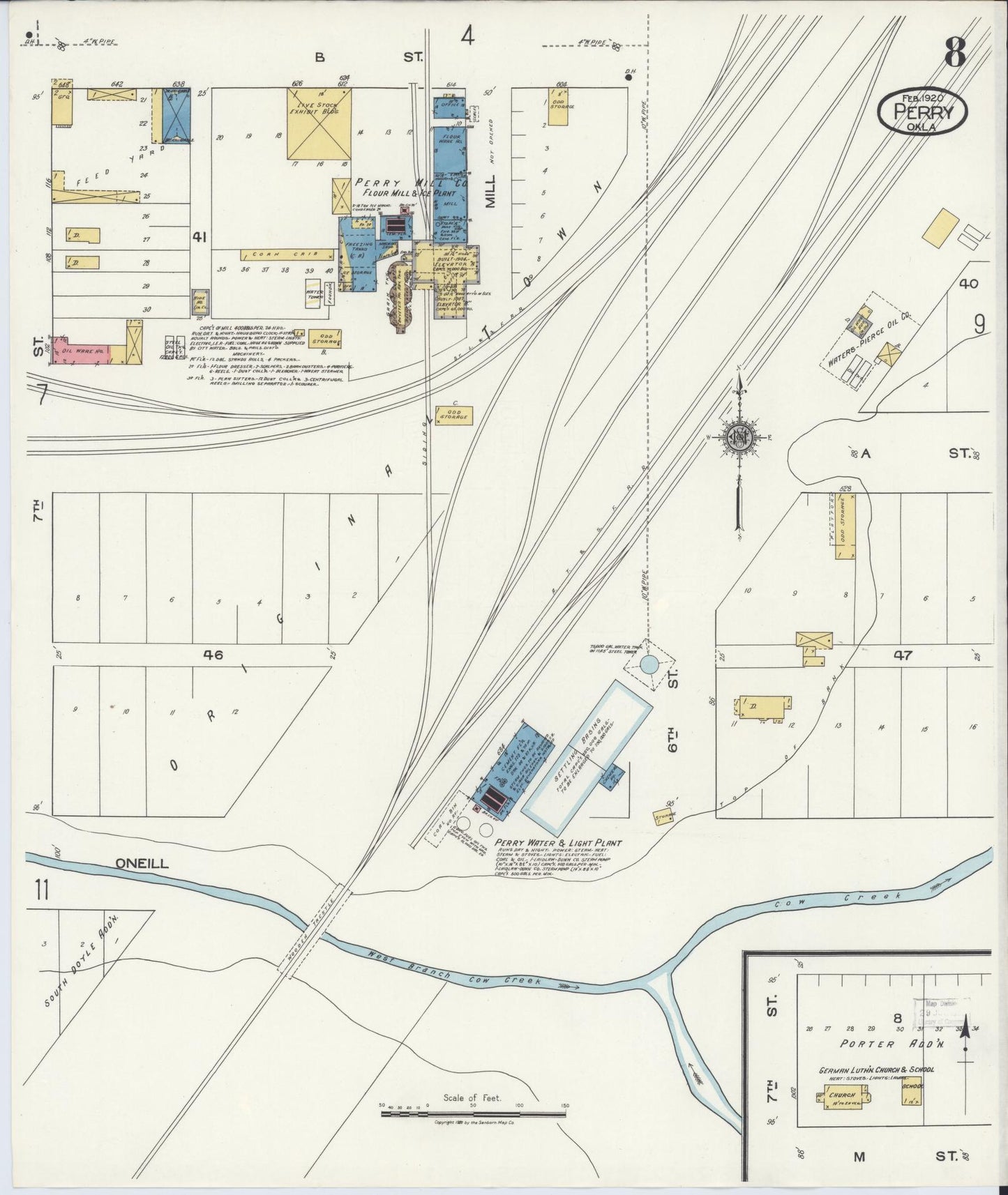 Sanborn Fire Insurance Map from Perry, Noble County, Oklahoma (1920), Sheet #0008 - Complete Map Set gallery image, historic Sanborn map, vintage wall art, Oklahoma Oklahoma