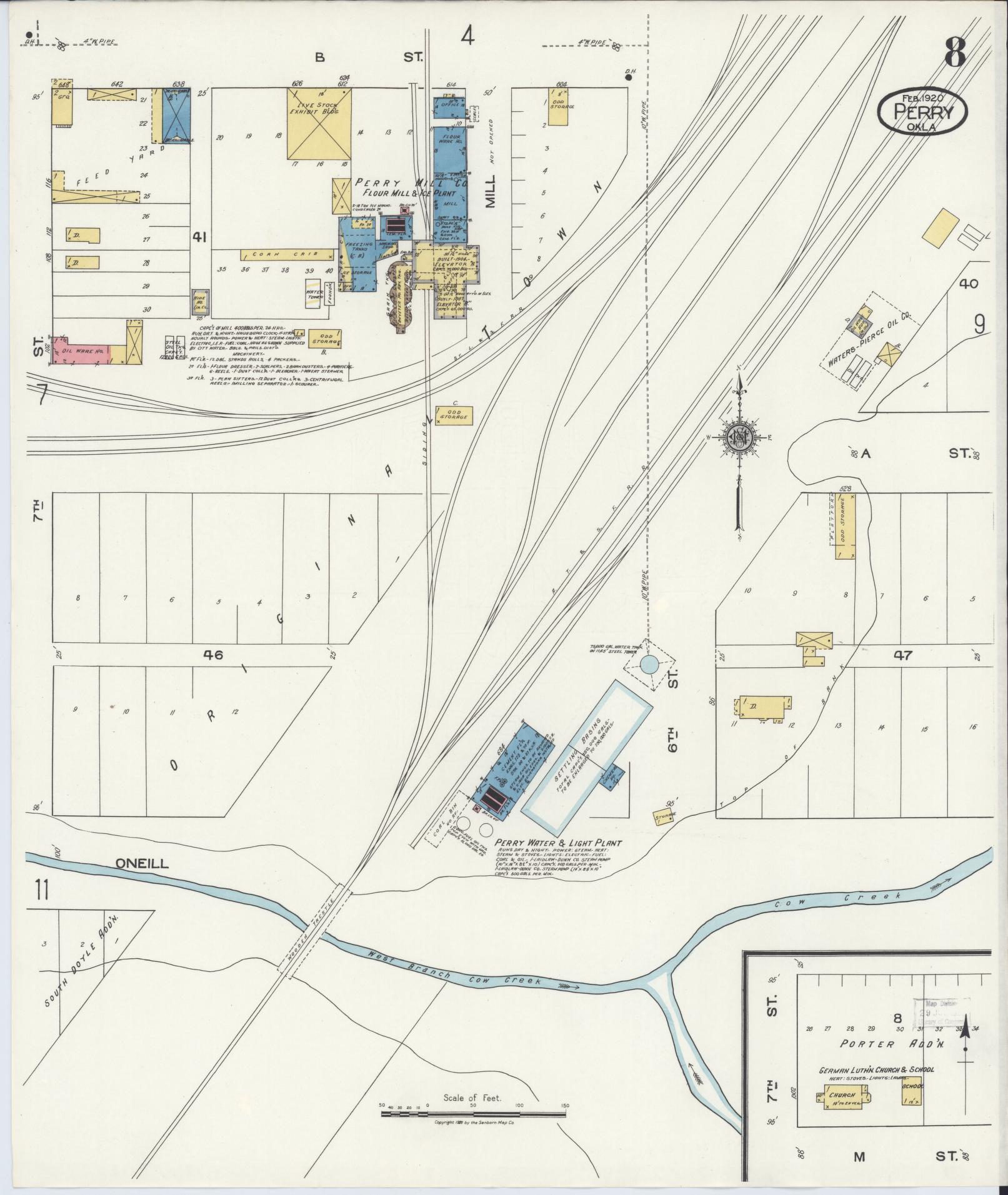 Sanborn Fire Insurance Map from Perry, Noble County, Oklahoma (1920), Sheet #0008 - Complete Map Set gallery image, historic Sanborn map, vintage wall art, Oklahoma Oklahoma
