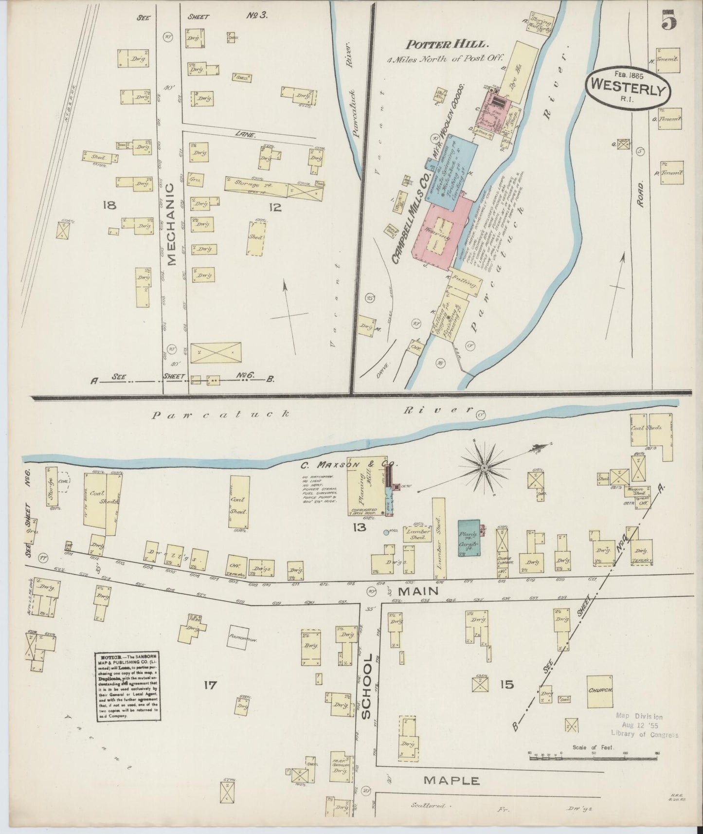 Sanborn Fire Insurance Map from Westerly, Washington County, Rhode Island (1885), Sheet #0005 - Historic Sanborn Fire Insurance Map Print, vintage old map wall art, antique decor, genealogy gift, Rhode Island Rhode Island map