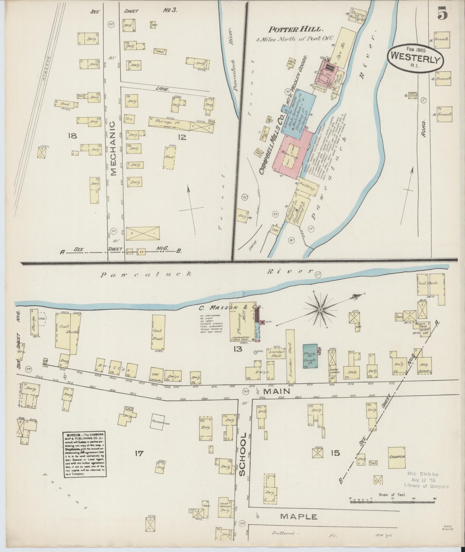 Sanborn Fire Insurance Map from Westerly, Washington County, Rhode Island (1885), Sheet #0005 - Historic Sanborn Fire Insurance Map Print, vintage old map wall art, antique decor, genealogy gift, Rhode Island Rhode Island map