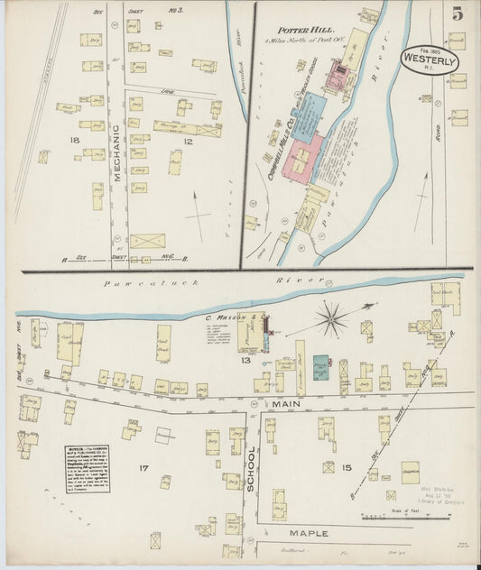 Sanborn Fire Insurance Map from Westerly, Washington County, Rhode Island (1885), Sheet #0005 - Historic Sanborn Fire Insurance Map Print, vintage old map wall art, antique decor, genealogy gift, Rhode Island Rhode Island map