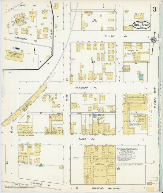 Sanborn Fire Insurance Map from Pablo Beach, Duval County, Florida (1917), Sheet #0003 - Historic Sanborn Fire Insurance Map Print, vintage old map wall art, antique decor, genealogy gift, Florida Florida map