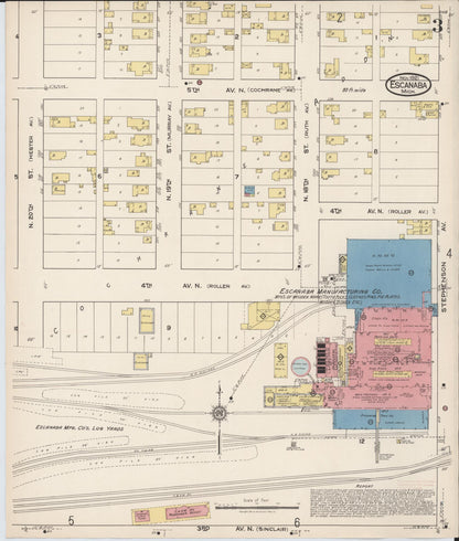 Sanborn Fire Insurance Map from Escanaba, Delta County, Michigan (1921), Sheet #0003 - Historic Sanborn Fire Insurance Map Print, vintage old map wall art, antique decor, genealogy gift, Michigan Michigan map