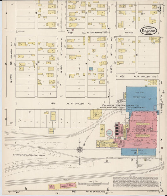 Sanborn Fire Insurance Map from Escanaba, Delta County, Michigan (1921), Sheet #0003 - Historic Sanborn Fire Insurance Map Print, vintage old map wall art, antique decor, genealogy gift, Michigan Michigan map