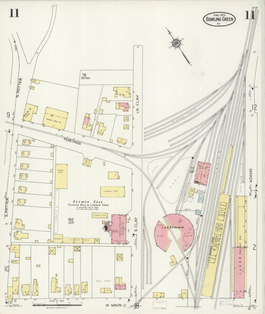 Sanborn Fire Insurance Map from Bowling Green, Warren County, Kentucky (1925), Sheet #0011 - Historic Sanborn Fire Insurance Map Print, vintage old map wall art, antique decor, genealogy gift, Kentucky Kentucky map