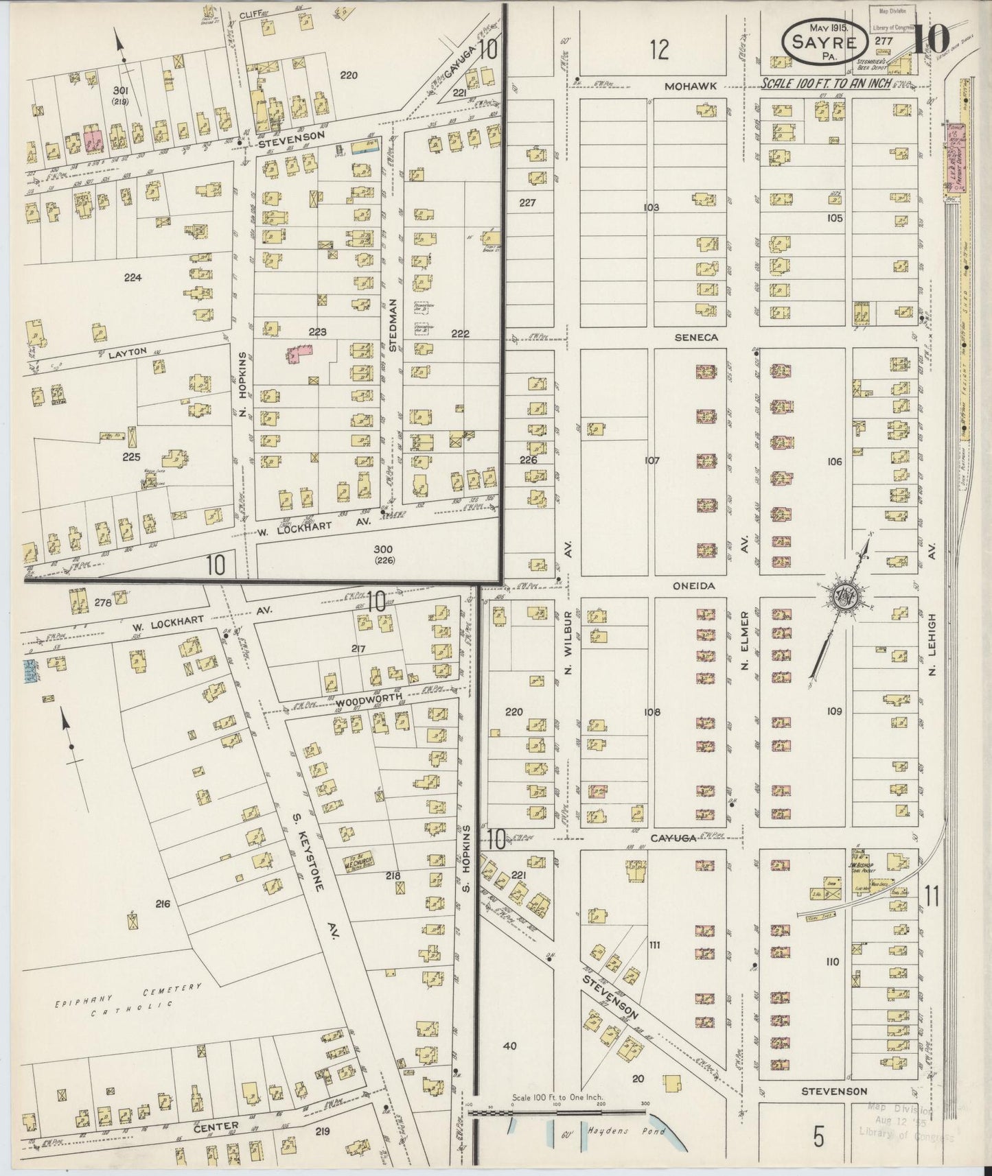 Sanborn Fire Insurance Map from Sayre, Bradford County, Pennsylvania (1915), Sheet #0010 - Complete Map Set gallery image, historic Sanborn map, vintage wall art, Pennsylvania Pennsylvania