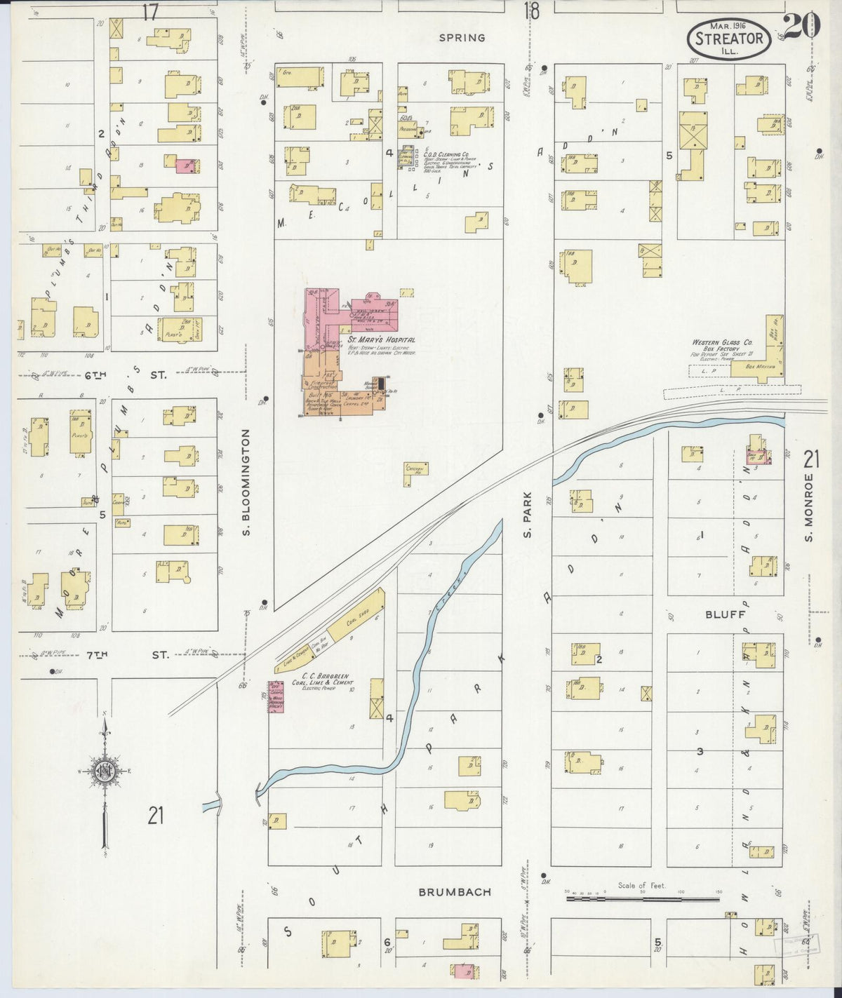Sanborn Fire Insurance Map from Streator, La Salle County, Illinois (1916), Sheet #0020 - Complete Map Set gallery image, historic Sanborn map, vintage wall art, Illinois Illinois