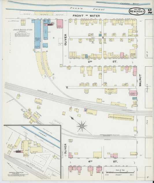 Sanborn Fire Insurance Map from Newport, Perry County, Pennsylvania (1891), Sheet #0002 - Historic Sanborn Fire Insurance Map Print, vintage old map wall art, antique decor, genealogy gift, Pennsylvania Pennsylvania map