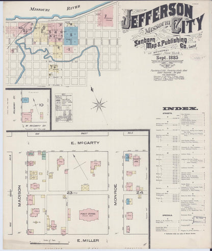 Sanborn Fire Insurance Map from Jefferson City, Cole County, Missouri (1885), Sheet #0001 - Historic Sanborn Fire Insurance Map Print, vintage old map wall art, antique decor, genealogy gift, Missouri Missouri map