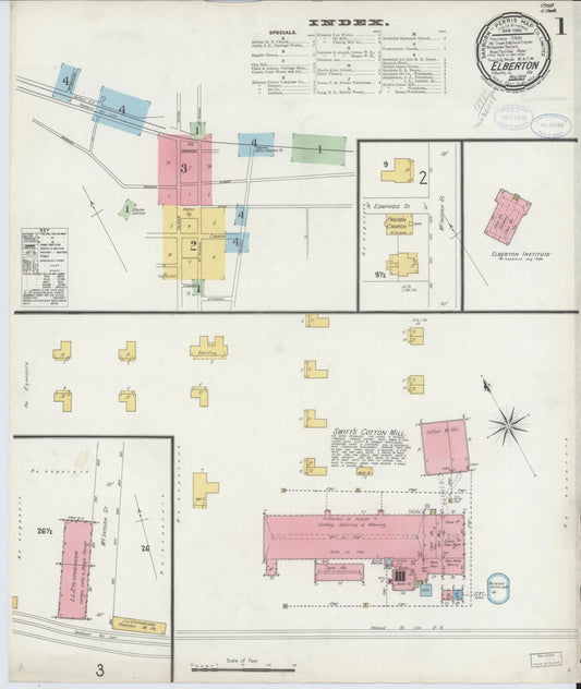 Sanborn Fire Insurance Map from Elberton, Elbert County, Georgia (1898), Sheet #0001 - Historic Sanborn Fire Insurance Map Print, vintage old map wall art, antique decor, genealogy gift, Georgia Georgia map