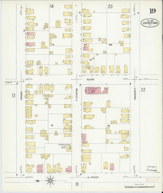 Sanborn Fire Insurance Map from Johnstown, Fulton County, New York (1907), Sheet #0019 - Historic Sanborn Fire Insurance Map Print, vintage old map wall art, antique decor, genealogy gift, New York New York map