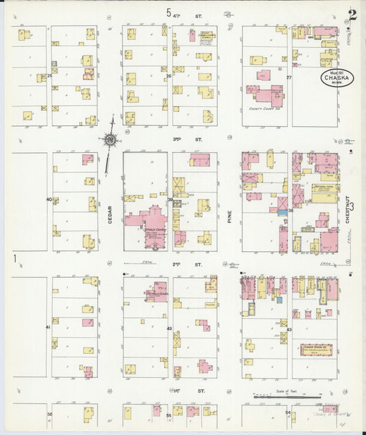 Sanborn Fire Insurance Map from Chaska, Carver County, Minnesota (1911), Sheet #0002 - Historic Sanborn Fire Insurance Map Print, vintage old map wall art, antique decor, genealogy gift, Minnesota Minnesota map
