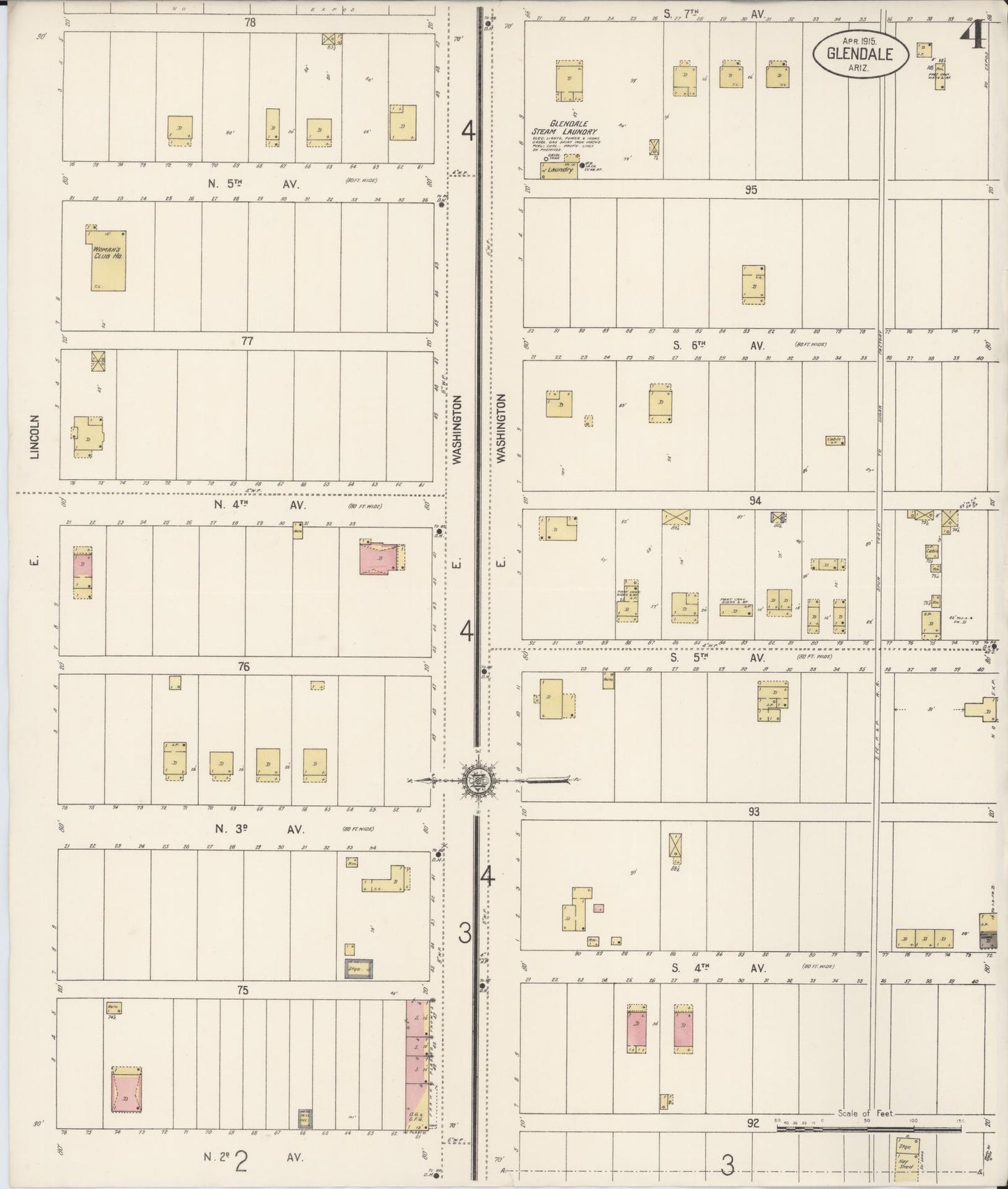 Sanborn Fire Insurance Map from Glendale, Maricopa County, Arizona (1915), Sheet #0004 - Historic Sanborn Fire Insurance Map Print, vintage old map wall art, antique decor, genealogy gift, Arizona Arizona map