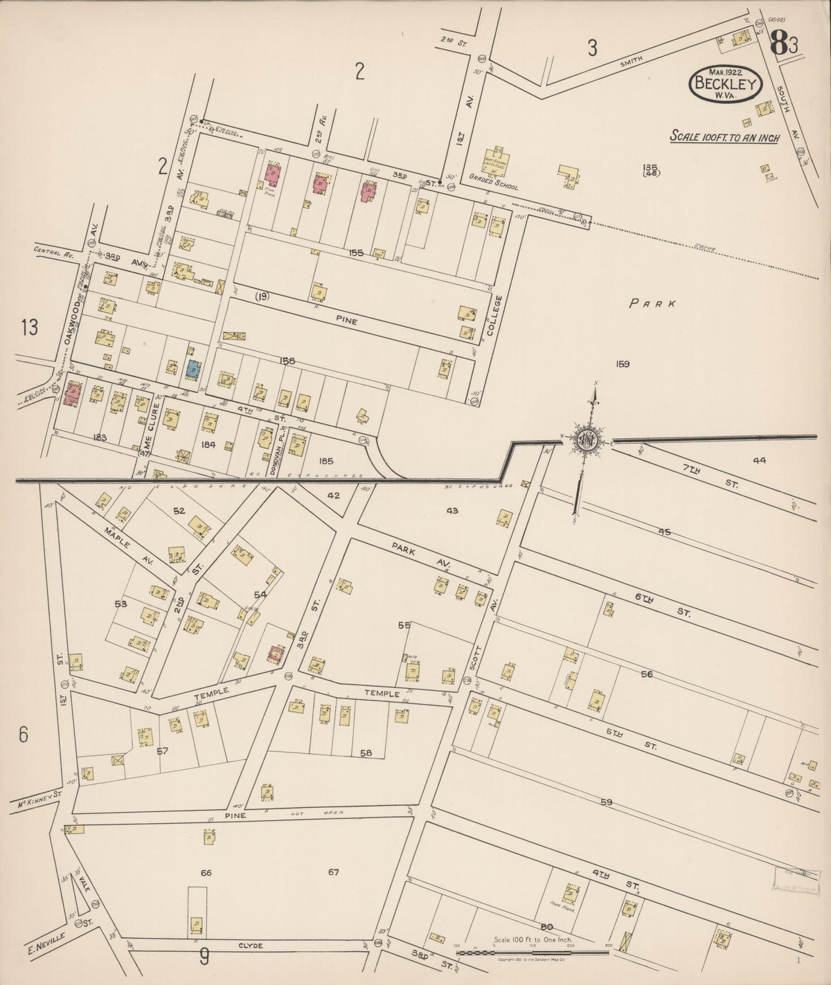 Sanborn Fire Insurance Map from Beckley, Raleigh County, West Virginia (1922), Sheet #0008 - Complete Map Set gallery image, historic Sanborn map, vintage wall art, West Virginia West Virginia