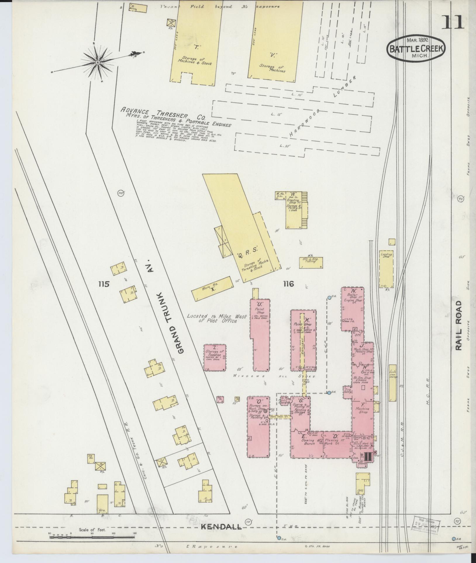 Sanborn Fire Insurance Map from Battle Creek, Calhoun County, Michigan (1892), Sheet #0011 - Complete Map Set gallery image, historic Sanborn map, vintage wall art, Michigan Michigan