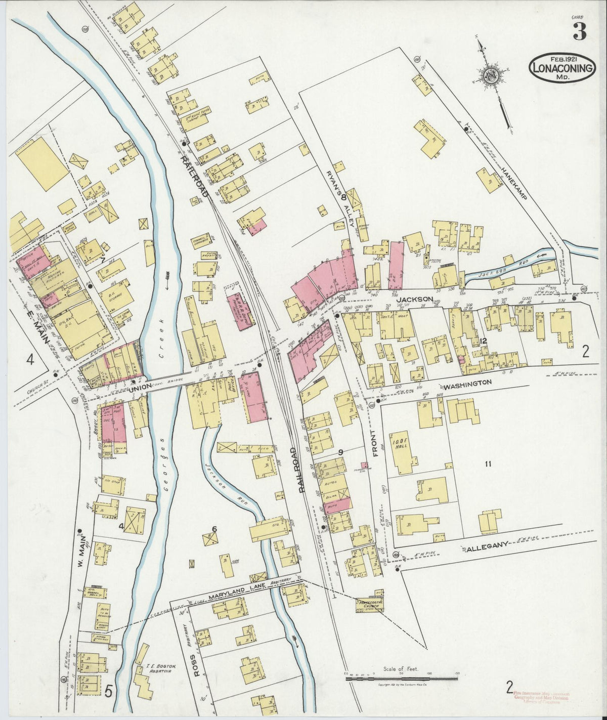 Sanborn Fire Insurance Map from Lonaconing, Allegany County, Maryland (1921), Sheet #0003 - Historic Sanborn Fire Insurance Map Print, vintage old map wall art, antique decor, genealogy gift, Maryland Maryland map
