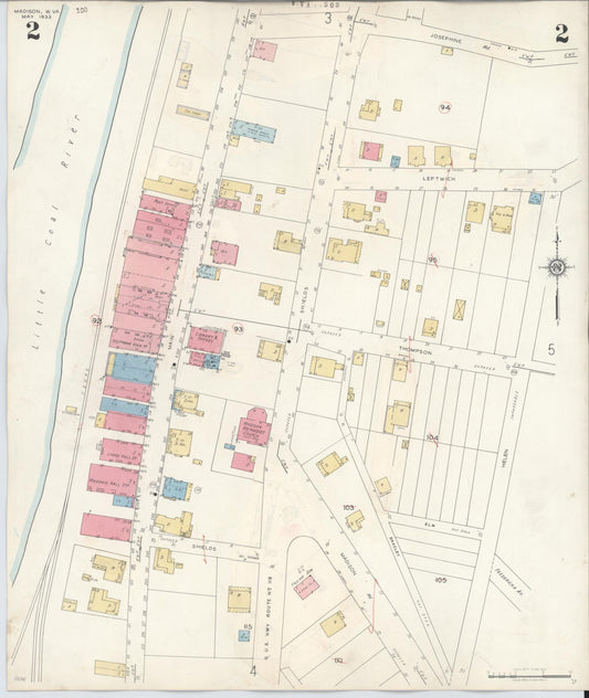 Sanborn Fire Insurance Map from Madison, Boone County, West Virginia (1943), Sheet #0002 - Historic Sanborn Fire Insurance Map Print, vintage old map wall art, antique decor, genealogy gift, West Virginia West Virginia map