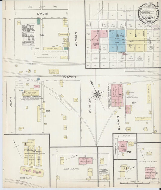 Sanborn Fire Insurance Map from Bushnell, Mcdonough County, Illinois (1886), Sheet #0001 - Complete Map Set gallery image, historic Sanborn map, vintage wall art, Illinois Illinois