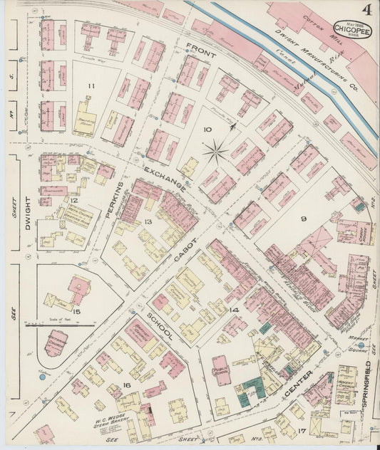 Sanborn Fire Insurance Map from Chicopee, Hampden County, Massachusetts (1885), Sheet #0004 - Historic Sanborn Fire Insurance Map Print, vintage old map wall art, antique decor, genealogy gift, Massachusetts Massachusetts map