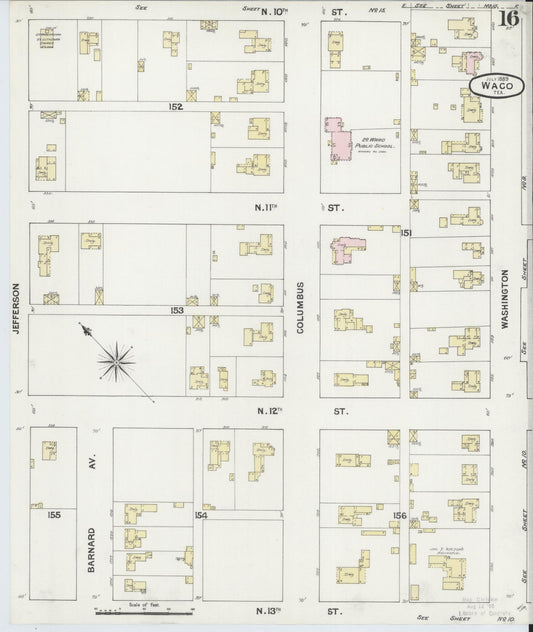 Sanborn Fire Insurance Map from Waco, McLennan County, Texas (1889), Sheet #0016 - Historic Sanborn Fire Insurance Map Print, vintage old map wall art, antique decor, genealogy gift, Texas Texas map