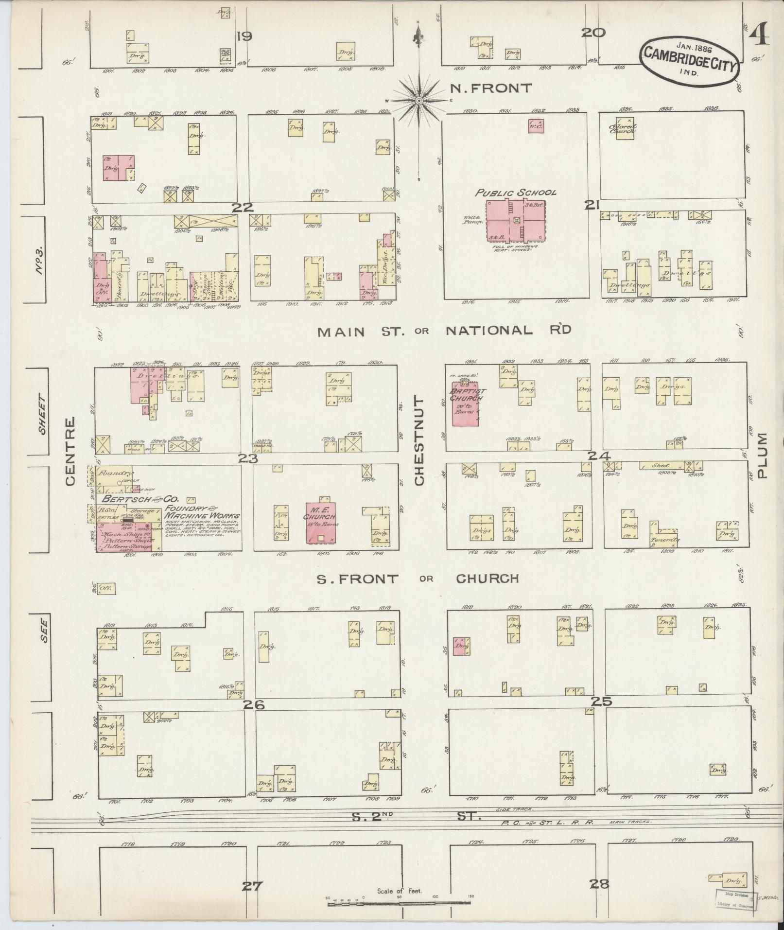 Sanborn Fire Insurance Map from Cambridge City, Wayne County, Indiana (1886), Sheet #0004 - Complete Map Set gallery image, historic Sanborn map, vintage wall art, Indiana Indiana