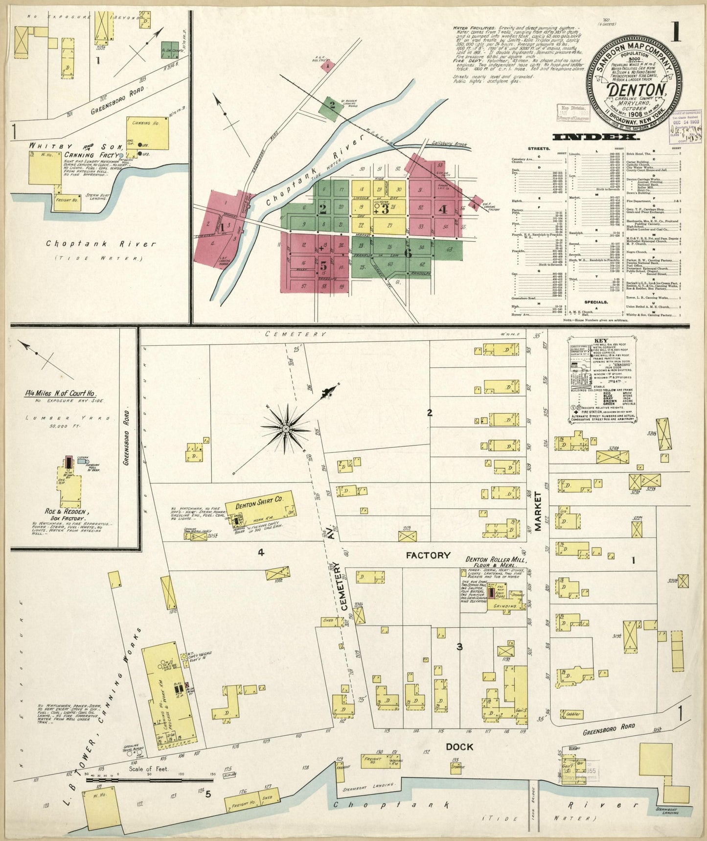 Sanborn Fire Insurance Map from Denton, Caroline County, Maryland. (1908) – Historic Sanborn Fire Insurance Map Print