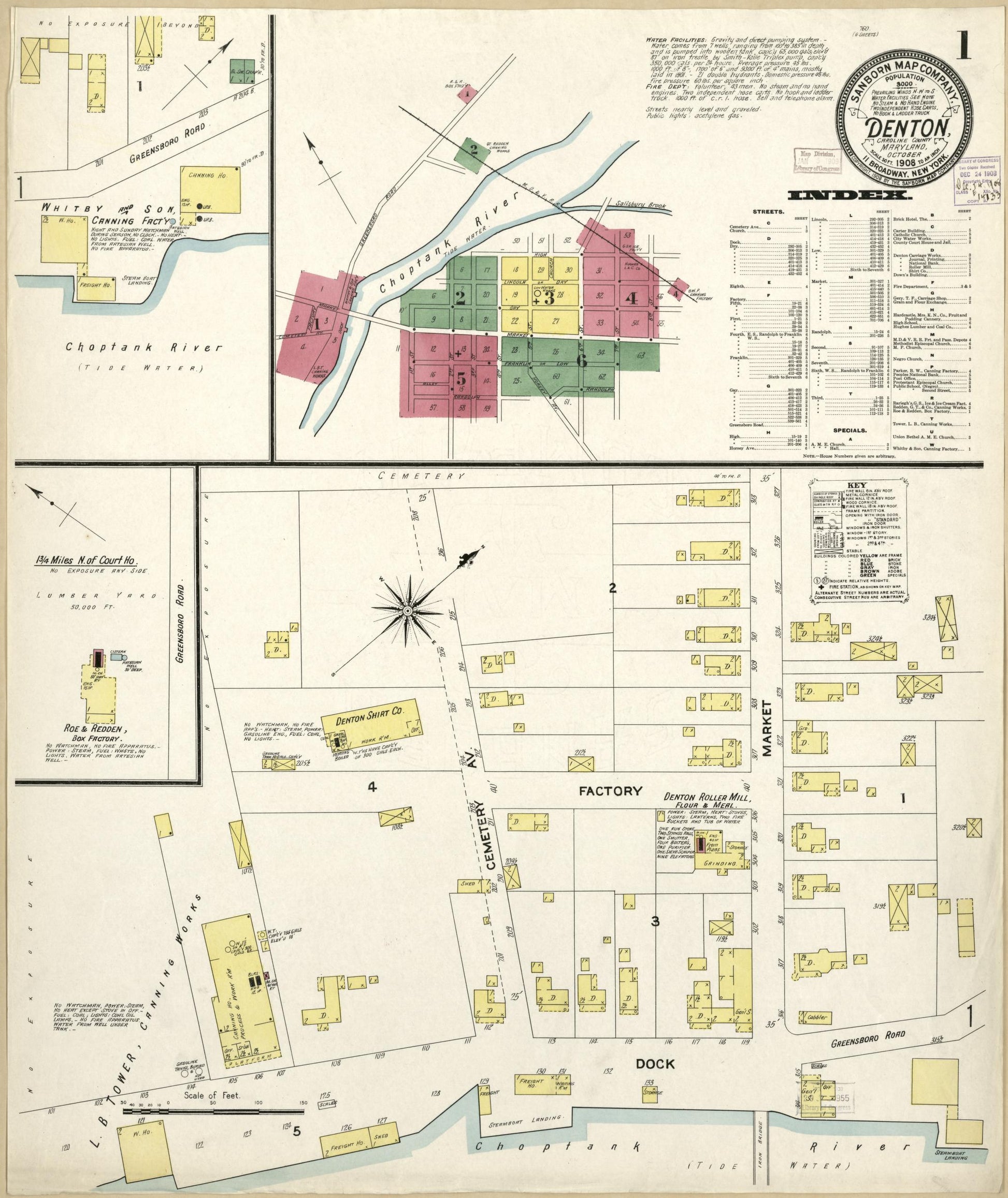 Sanborn Fire Insurance Map from Denton, Caroline County, Maryland. (1908) – Historic Sanborn Fire Insurance Map Print