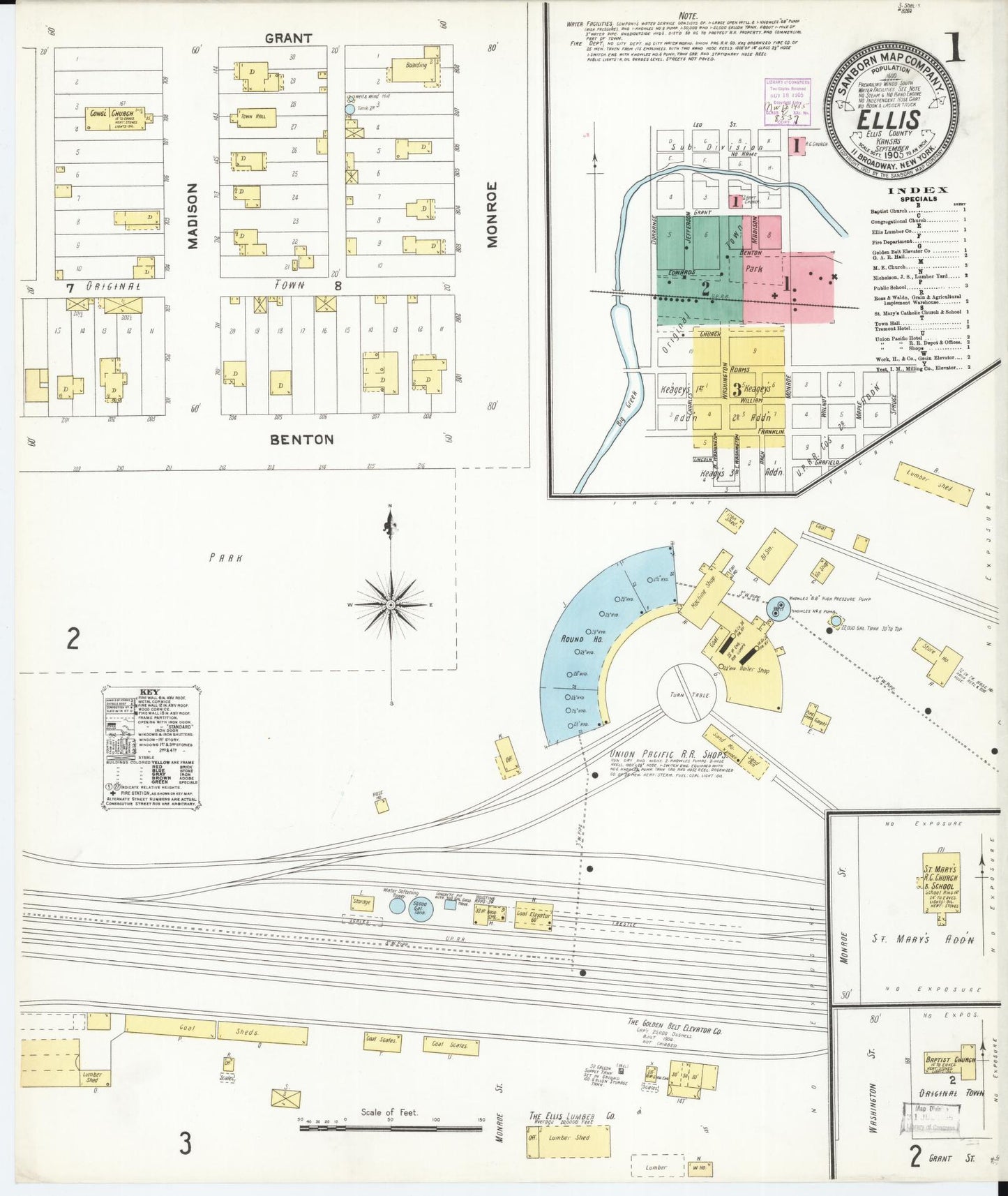 Sanborn Fire Insurance Map from Ellis, Ellis County, Kansas (1905), Sheet #0001 - Complete Map Set gallery image, historic Sanborn map, vintage wall art, Kansas Kansas