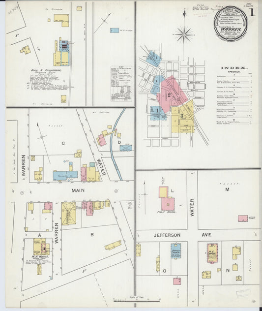 Sanborn Fire Insurance Map from Warren, Jo Daviess County, Illinois (1893), Sheet #0001 - Historic Sanborn Fire Insurance Map Print, vintage old map wall art, antique decor, genealogy gift, Illinois Illinois map
