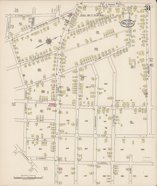 Sanborn Fire Insurance Map from Wilson, Wilson County, North Carolina (1922), Sheet #0031 - Historic Sanborn Fire Insurance Map Print, vintage old map wall art, antique decor, genealogy gift, North Carolina North Carolina map